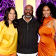 Former Essence CEO Michelle Ebanks, left, Essence Ventures Founder & Chairman Richelieu Dennis, and Essence Chief Content & Creative Officer Moana Luu pose onstage during the 2020 13th Annual ESSENCE Black Women in Hollywood Luncheon on February 06, 2020, in Beverly Hills, Calif.